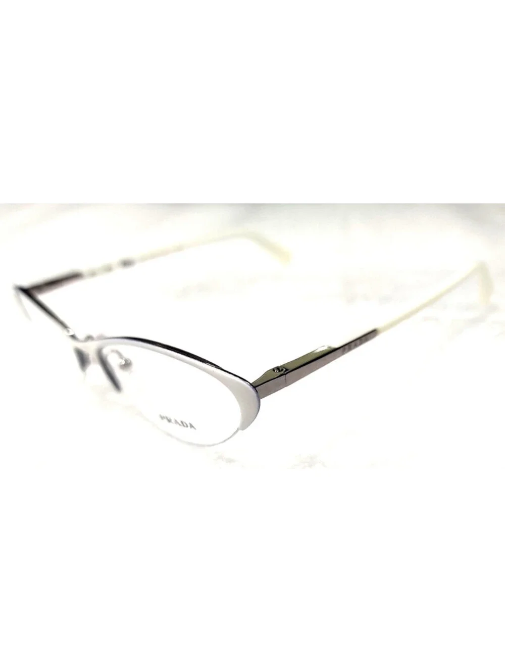 PRADA VPR54P LAR 101 Sm White Oval Cat Eyes Eyeglasses 51-17 135 Box Case